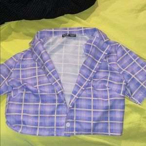 purple plaid cropped button down